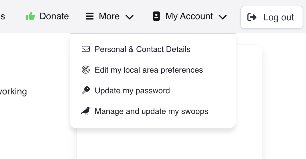 My account drop-down